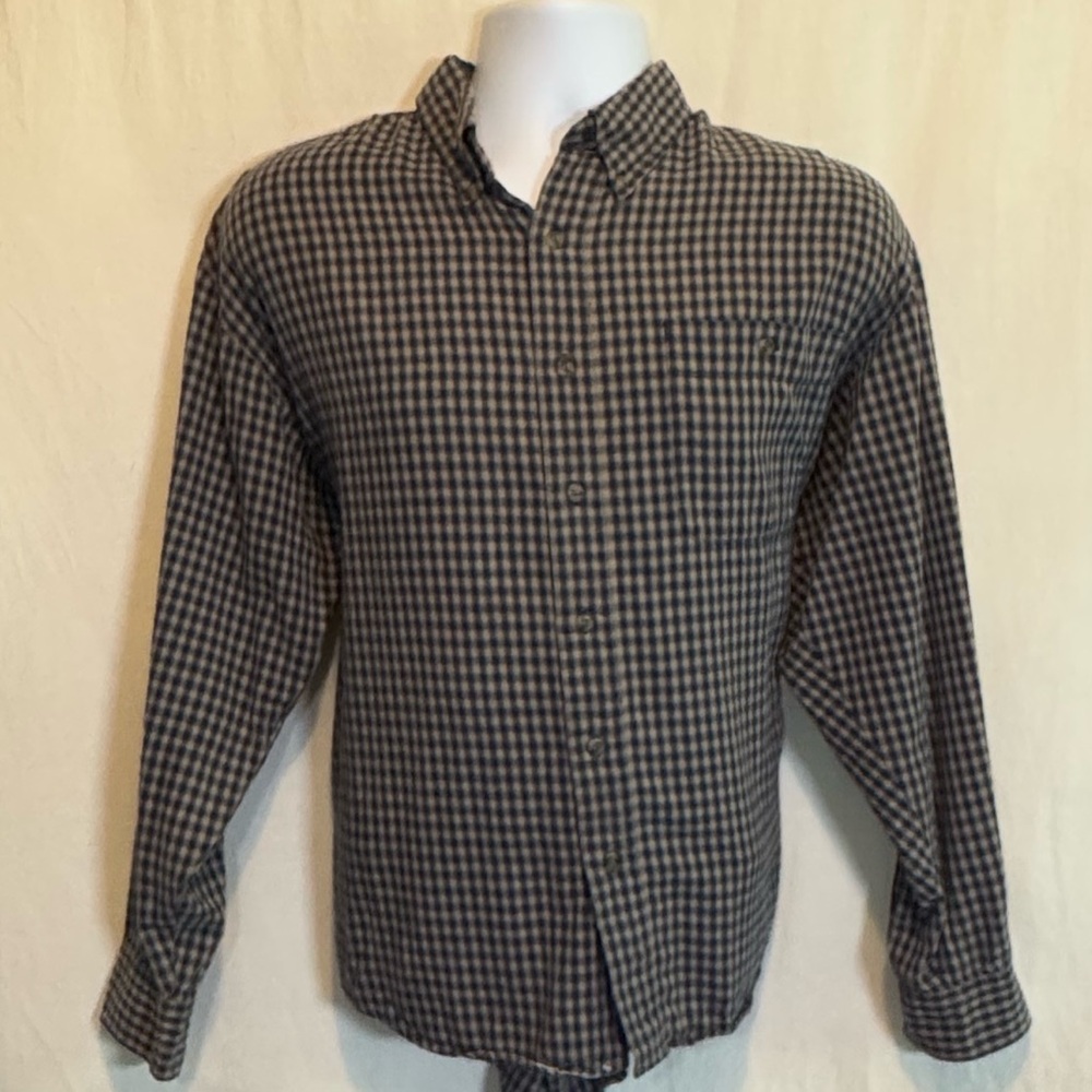 H-146 Men’s Bugle Boy Blue & Cream Plaid Long Sleeve Button Down Shirt Size L